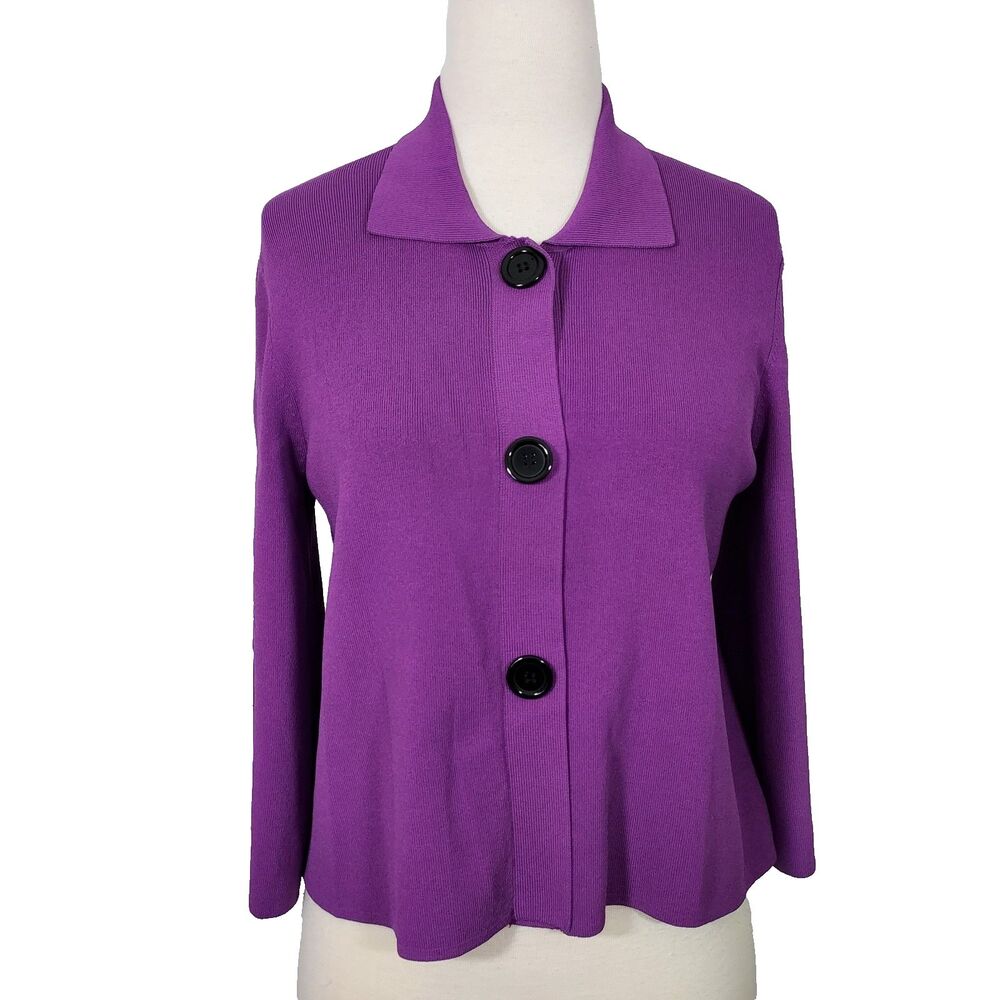 Kenar Cardigan Jacket Snap Front Stretch Purple 3/4 Sleeve Womens Size Medium